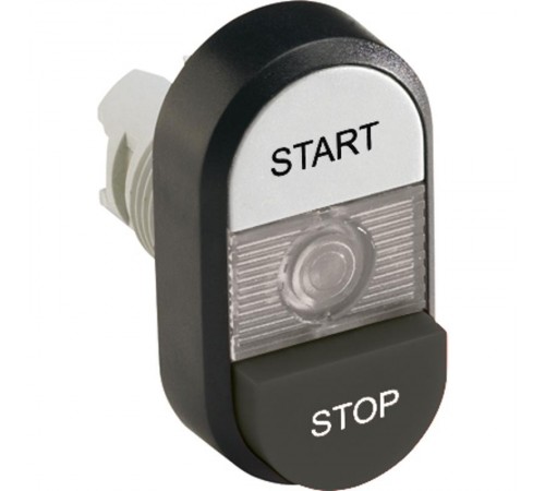 Кнопка двойная MPD19-11С (белая/черная-выступающая) прозрачная л инза с текстом (START/STOP)  1SFA611148R1108  ABB