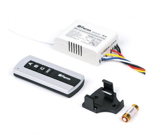 Выключатель дистанционный 230V 1000W TM76 3-х канальный 30м с пультом управления, черное серебро  23345  FERON