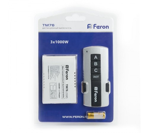 Выключатель дистанционный 230V 1000W TM76 3-х канальный 30м с пультом управления, черное серебро  23345  FERON