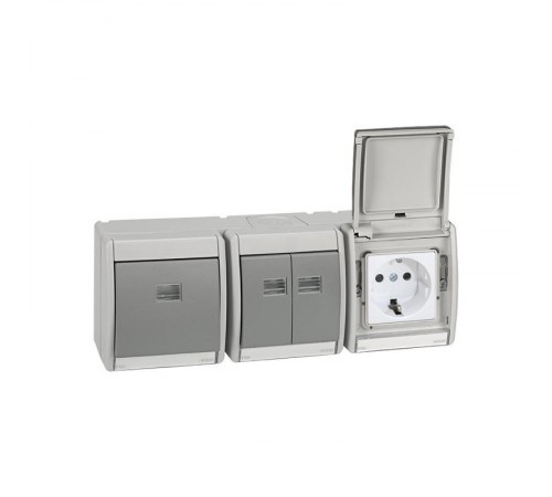 Simon 44 Aqua Основание под 3-местную рамку, IP55, открытый горизонтальный монтаж, 236*84*33мм, S44 Aqua, серый  4400765-035  Simon