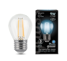 Лампа светодиодная Black LED Filament Шар E27 9W 710lm 4100K  105802209  Gauss