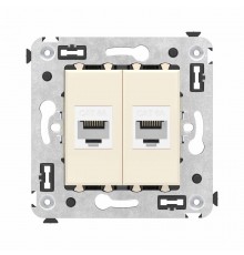 Компьютерная розетка RJ-45 без шторки в стену, кат.6А двойная, "Avanti", "Ванильная дымка"  4405674  DKC