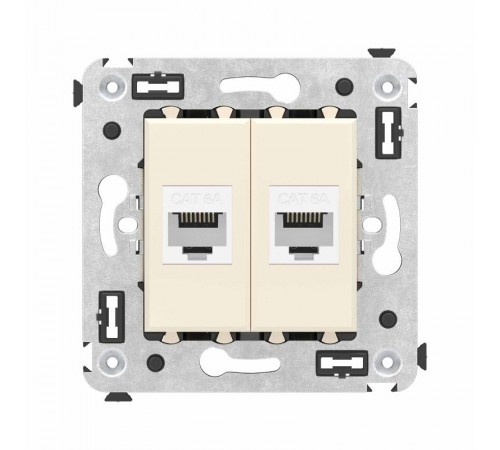 Компьютерная розетка RJ-45 без шторки в стену, кат.6А двойная, "Avanti", "Ванильная дымка"  4405674  DKC