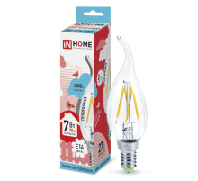 Лампа светодиодная LED-СВЕЧА НА ВЕТРУ-deco 7Вт 230В Е14 4000К 630Лм прозр  4690612007670  IN HOME