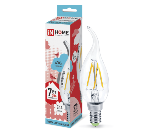 Лампа светодиодная LED-СВЕЧА НА ВЕТРУ-deco 7Вт 230В Е14 4000К 630Лм прозр  4690612007670  IN HOME