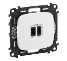 Valena ALLURE Белый Зарядное устройство с 2-мя USB-разьемами тип С-тип С 240В/5В 3000мА С лицевой панелью  755345  Legrand