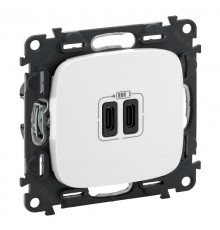 Valena ALLURE Белый Зарядное устройство с 2-мя USB-разьемами тип С-тип С 240В/5В 3000мА С лицевой панелью  755345  Legrand