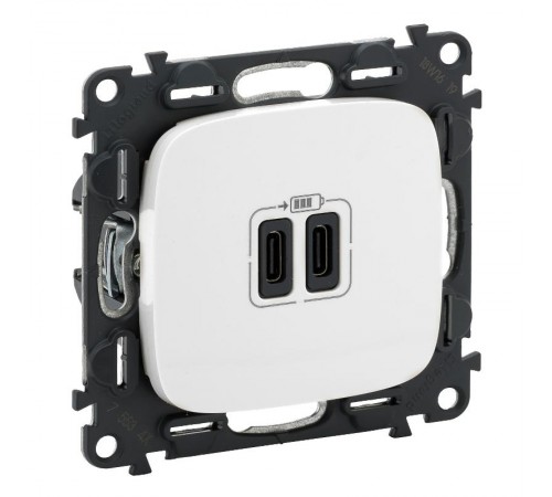 Valena ALLURE Белый Зарядное устройство с 2-мя USB-разьемами тип С-тип С 240В/5В 3000мА С лицевой панелью  755345  Legrand