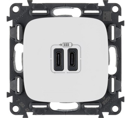 Valena ALLURE Белый Зарядное устройство с 2-мя USB-разьемами тип С-тип С 240В/5В 3000мА С лицевой панелью  755345  Legrand