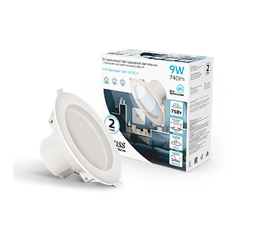 Светильник светодиодный пылевлагозащищенный для ЖКХ круг Белый 9W,126x126x54, O95мм, 4000K, 740 Lm, шаг.диммирование 100-50-15%  927420209-S  Gauss