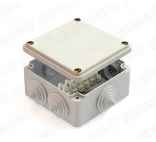 Коробка распределительная для о/п облегченного типа с клеммной колодкой RAL7035 100х100х45, IP44 , 6 вводов (48шт)  GE41232-07  GREENEL