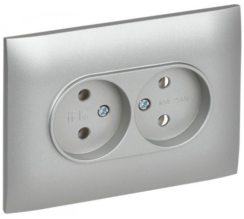 SKANDY Розетка 2-местная без з/к/ш 10А в сб. SK-R10S серебряный  SK-R20-10-K23-F  IEK
