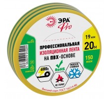 PRO150YG PRO ПВХ-изолента Профессиональная 19мм х 20м 150 мкм, желто-зеленая  Б0057290  ЭРА