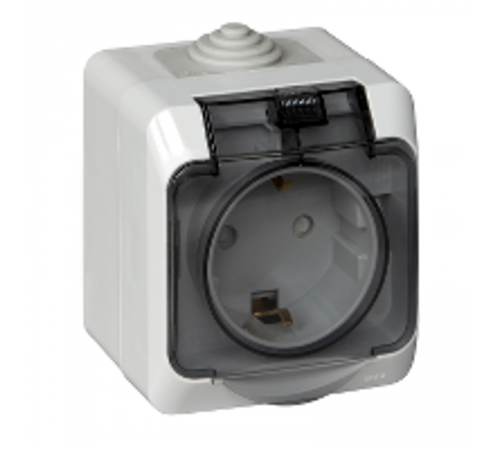 Этюд Серый О/У Розетка с заземлением с крышкой, с защитными шторками IP44  PA16-044C  SE