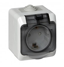 Этюд Серый О/У Розетка с заземлением с крышкой, с защитными шторками IP44  PA16-044C  SE