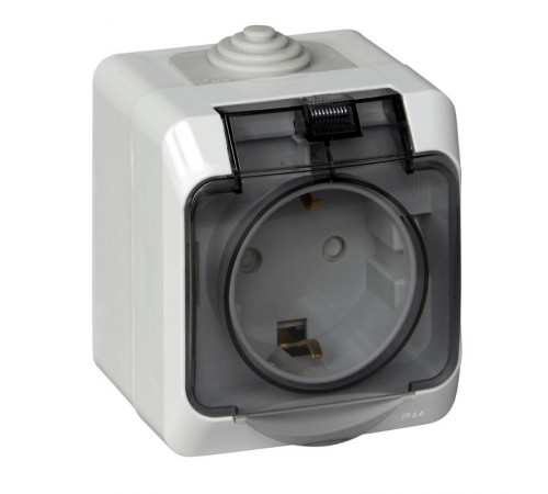 Этюд Серый О/У Розетка с заземлением с крышкой, с защитными шторками IP44  PA16-044C  SE