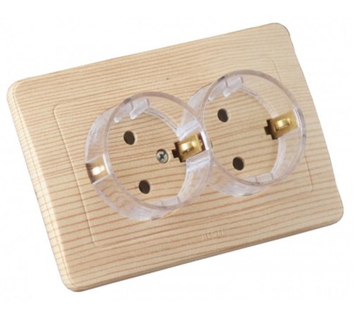 Розетка скрытой установки, двухместная, с заземляющим контактом, со шторками, цвет сосна  РС16-382-02  HEGEL