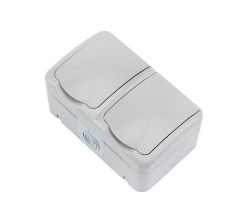 Блок горизонтальный 2 розетки Mini OG IP54 с заземлением, о/у, серый  KR-78-0806  Kranz