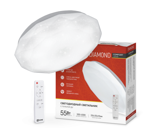 Светильник светодиодный COMFORT DIAMOND 55Вт 230В 3000-6500K 4400Лм 330x80мм с пультом ДУ  4690612035048  IN HOME