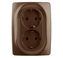 12-2108-13  Розетка 2-ая с заземлением со шторками, 16A-250В, IP20, Эра12, бронза  Б0036449  ЭРА