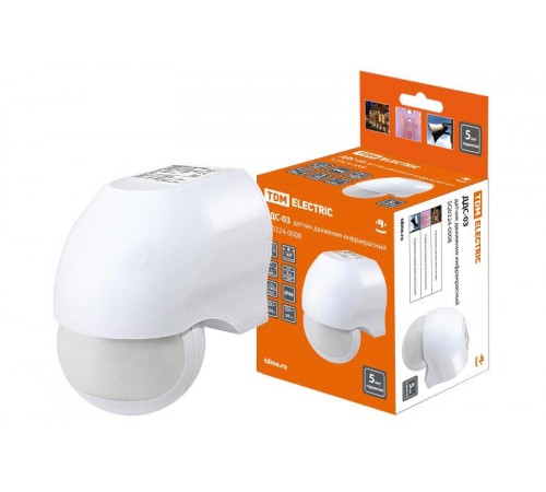 Датчик движения ДДС-03 1100Вт, 5-480с, 10м, 5+Лк, 180гр, IP44,  SQ0324-0008  TDM