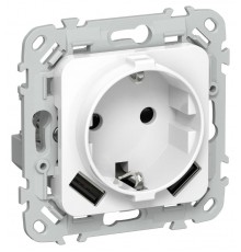 FLITE Розетка с заземлением со шторками 16А с USB A+A 3,1А быстрозажимные клеммы РСЮша11-1-ФлБ белый  FI-R14-16-1-U21-D31-K01  IEK