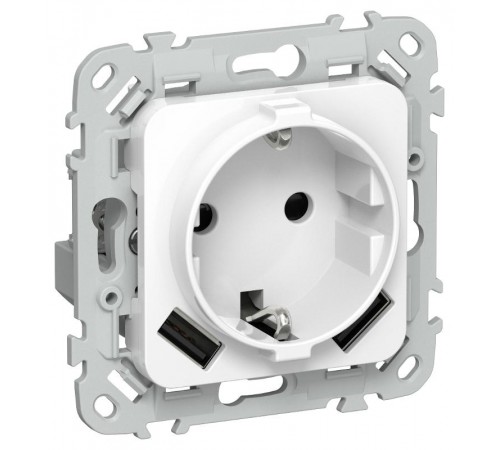 FLITE Розетка с заземлением со шторками 16А с USB A+A 3,1А быстрозажимные клеммы РСЮша11-1-ФлБ белый  FI-R14-16-1-U21-D31-K01  IEK