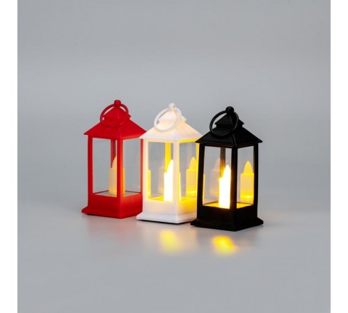 Фонарь декоративный со свечкой 5,5х5,5х12,5см, цвет корпуса белый/красный/ черный  513-068  NEON-NIGHT