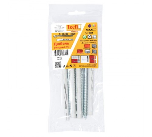 Дюбель фасадн. c шурупом потайн. гол с шлицем TORX 8x100 (4 шт) - пакет  147666  Tecfi