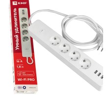 Удлинитель Умный с управлением по Wi-Fi PRO 4 гнезда + 3хUSB с выкл. бел. HomeConnect  RCE-2-WF  EKF