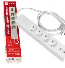 Удлинитель Умный с управлением по Wi-Fi PRO 4 гнезда + 3хUSB с выкл. бел. HomeConnect  RCE-2-WF  EKF