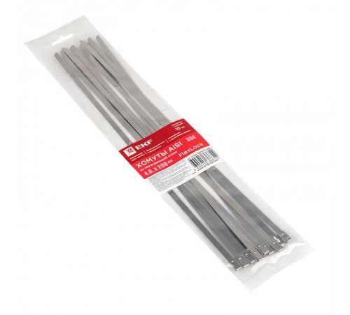 Хомут AISI 304 из нержавеющей стали, 4.6x290 (10 шт.) FlexLock PROxima  plc-fl-tss-304-4.6x290-r  EKF