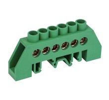 Шина PE "земля" в комбинированном зеленом изоляторе на DIN-рейку 6x9 мм 6 групп  11-2306  REXANT