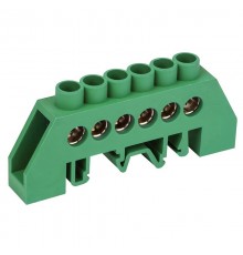 Шина PE "земля" в комбинированном зеленом изоляторе на DIN-рейку 6x9 мм 6 групп  11-2306  REXANT