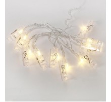 Гирлянда светодиодная Прищепки 10 LED, 1.5 м, прозрачный ПВХ, теплый белый цвет свечения, 2 х АА (батарейки не в комплекте)  304-005  NEON-NIGHT