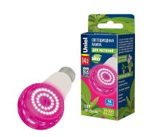 Лампа светодиодная фито для растений "груша" прозр. спектр для рассады и цветения LED-A60-14W/SPSB/E27/CL PLP30WH  UL-00006260  Uniel