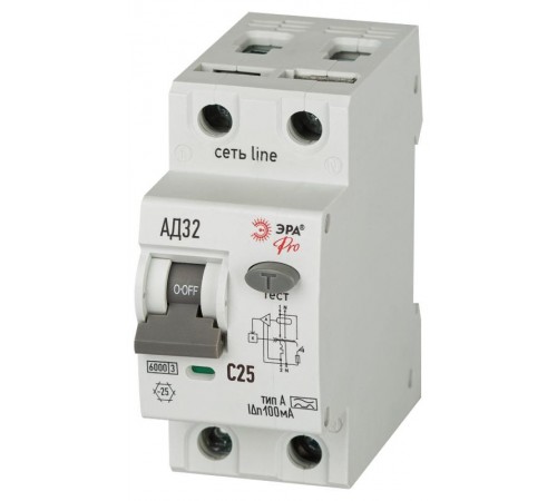 АВДТ 6кА  PRO D326E2C25А100 АД-32 электронное 1P+N C25 100мА тип А   Б0059069  ЭРА