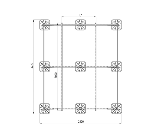 Опорная конструкция для установки оборудования TECHNORAPTOR FOOT 2500х3000 тип 1  KM-TR-F-SSEI-2500-3000-1  КМ - профиль