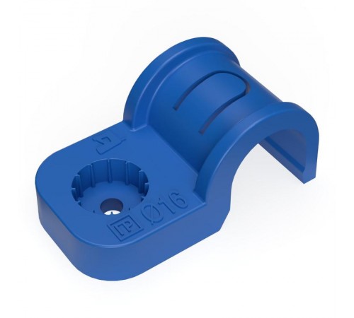 Крепеж-скоба пластиковая односторонняя для прямого монтажа  атмосферостойкая синяя в п/э d16 мм (50шт/750шт уп/кор)  PR13.2066  Промрукав