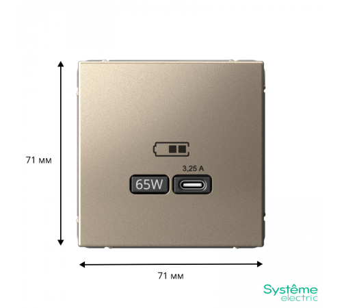 ArtGallery Шампань Розетка USB тип-С 65Вт высокоскор.заряд. QC, PD, механизм  GAL000527  SE