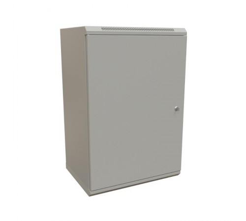 WR-TW-1866-SR-RAL7035 Шкаф настенный 19-дюймовый (19"), 18U, 908x600х600мм, цельнометал.,дверь с замком, цвет серый (RAL 7035)  521011  WRLine