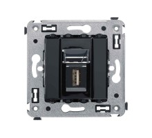 USB 2.0 розетка одинарная в стену, тип А-А, "Avanti", "Черный квадрат"  4402403  DKC