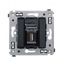 USB 2.0 розетка одинарная в стену, тип А-А, "Avanti", "Черный квадрат"  4402403  DKC