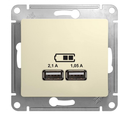 Glossa Бежевый USB Розетка, 5В/2100мА, 2х5В/1050мА, механизм  GSL000233  SE