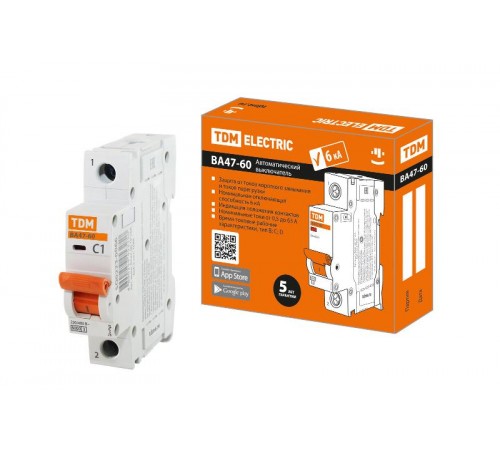 Выключатель автоматический однополюсный ВА47-60 1Р 1А 6кА х-ка С  SQ0223-0066  TDM