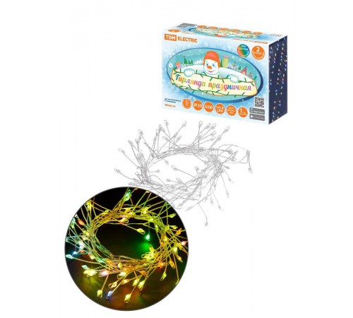Гирлянда светодиодная "Самоцветы" 100LED, 2 м, RGB, USB, IP20,  SQ0361-0199  TDM