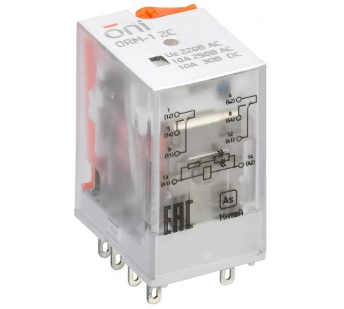 Реле интерфейсное ORM-1 2C 220В AC с LED и тест. кнопкой ONI  ORM-1-2C-AC220V-L-B  ONI