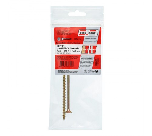 Саморез ШУж 6,0х140 пот. гол. (2 шт) - пакет ( 0,033 кг)  102527  Tech-KREP