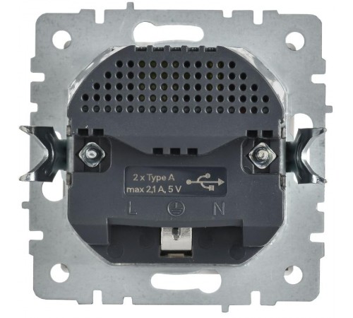 BRITE Розетка 1-местная с заземлением с защитными шторками 16А с USB A+A 5В 2,1А РЮш10-1-БрАБ арктический белый   BR-R14-16-U21-D21-K91  IEK