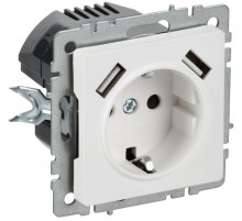 BRITE Розетка 1-местная с заземлением с защитными шторками 16А с USB A+A 5В 2,1А РЮш10-1-БрАБ арктический белый   BR-R14-16-U21-D21-K91  IEK